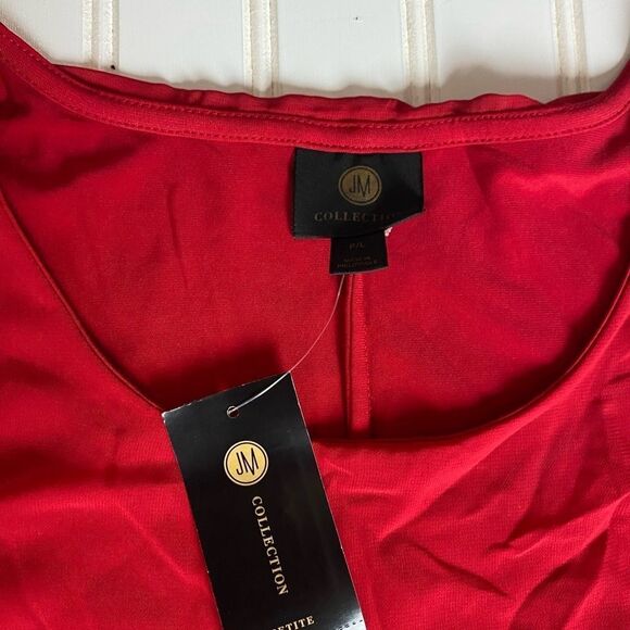 JM Collection Petite Asymmetrical-Overlay Necklace Dress Red Size PL NWT - Picture 7 of 12